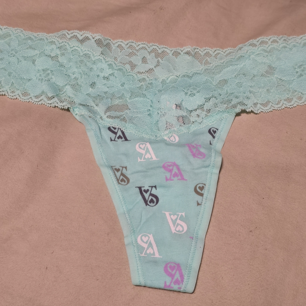 Victoria's Secret Mint Lace Thong with Logo